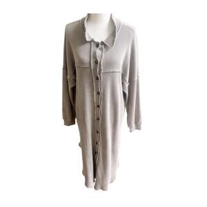 Fashion Nova Cece Longline Cardigan Womens Large Taupe Waffle Knit Button Front